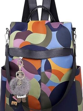 Multicolor Geometric Pattern Women’s Backpack Tote - Gray Accent